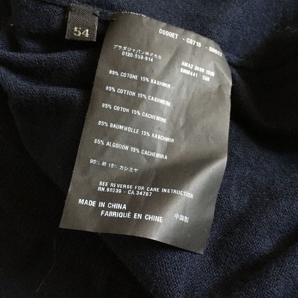 Mens PRADA Navy Blue Cotton + Cashmere V Neck Sweater Size 54 XL XXL - Picture 5 of 6